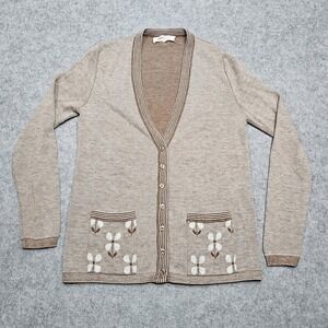 Vintage 1970s Jantzen Cardigan Hippie Brown Tan Flower Size Large